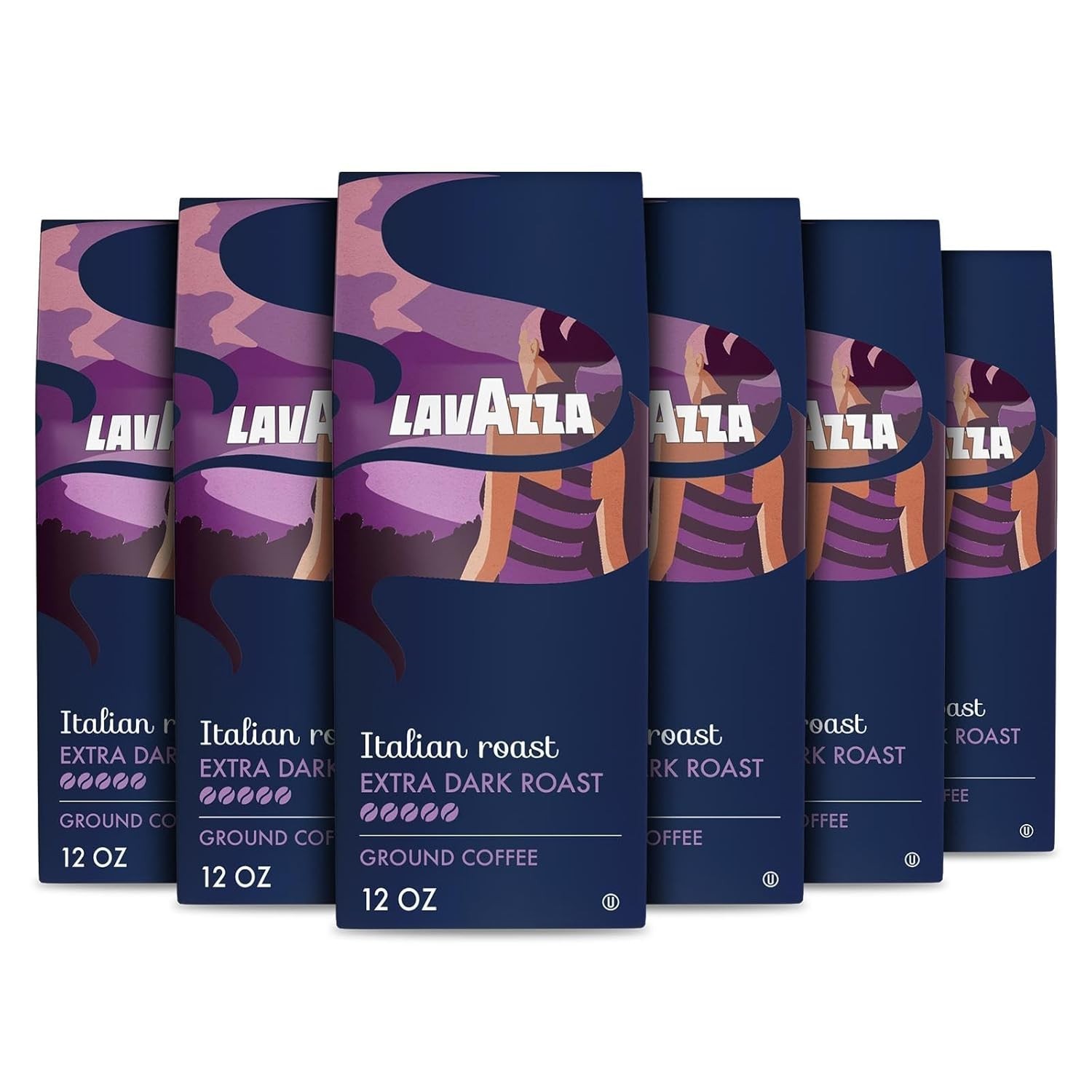 Dark Roast Italian Ground Coffee – 6 x 12oz Bags, 5/5 Intensity for Drip Brews