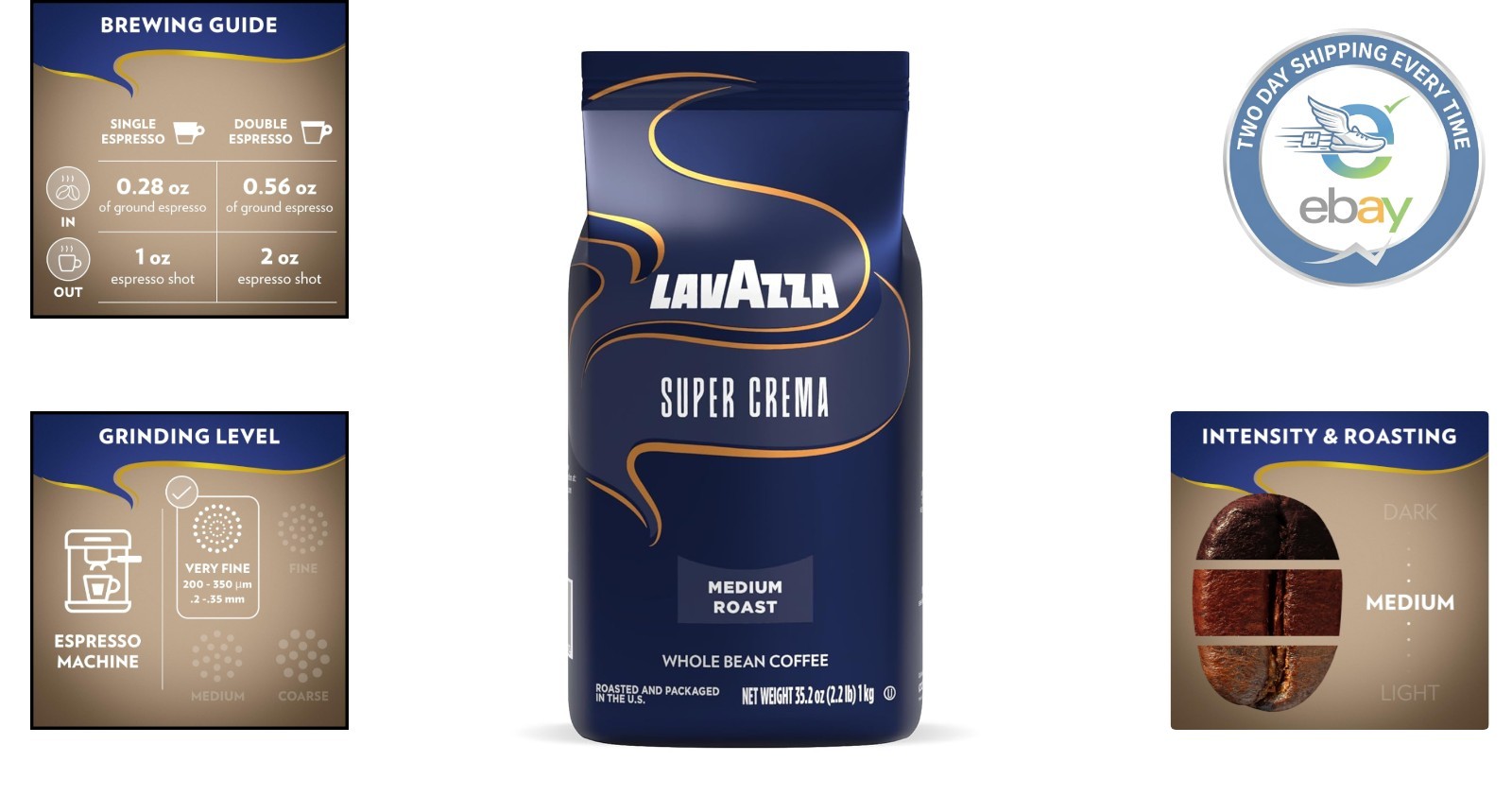 Arabica & Robusta Super Crema Coffee Blend – 35.2 oz Medium Roast Perfection