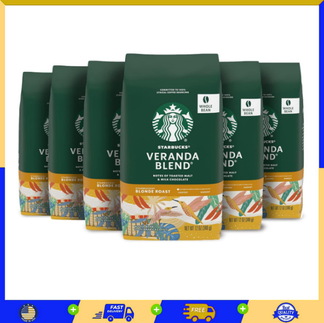 Whole Bean, Blonde Roast Coffee, Veranda Blend, 100% Arabica, 6bags (12 oz each)