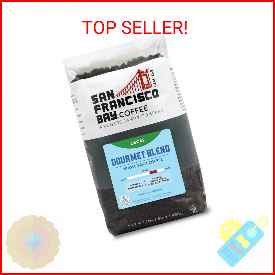 San Francisco Bay Coffee – Decaf Medium-Dark Roast Whole Bean Coffee – Decaf Gou
