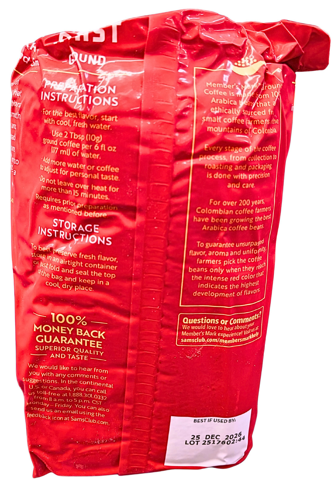 Member’s Mark Colombian Classic Medium-Dark Roast Ground Coffee 40 Oz EXP 11/26