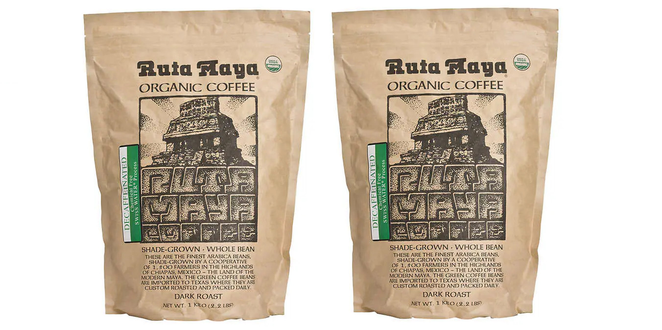 Ruta Maya Organic Whole Bean Decaffeinated Dark Roast Coffee 2.2 lb, 2-pack