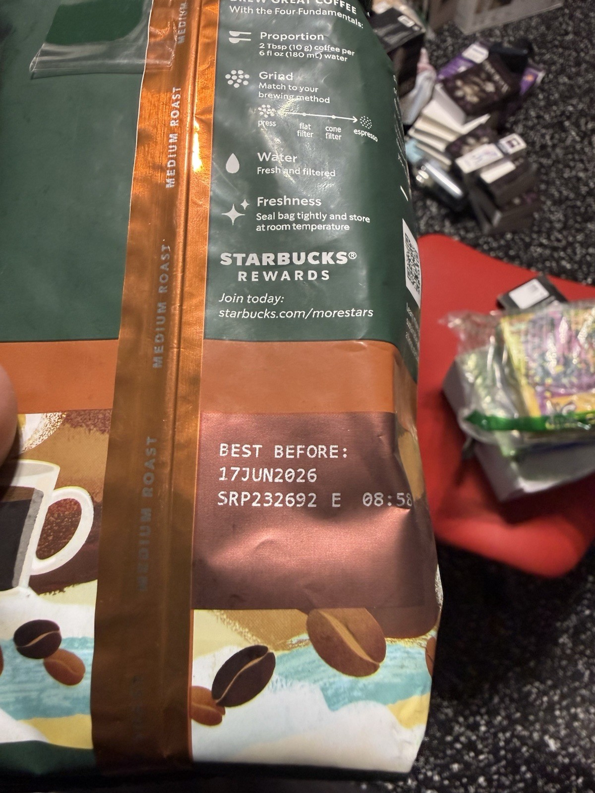 Starbucks Breakfast Blend Whole Bean Medium Roast Coffee 12 oz 06/17/2026