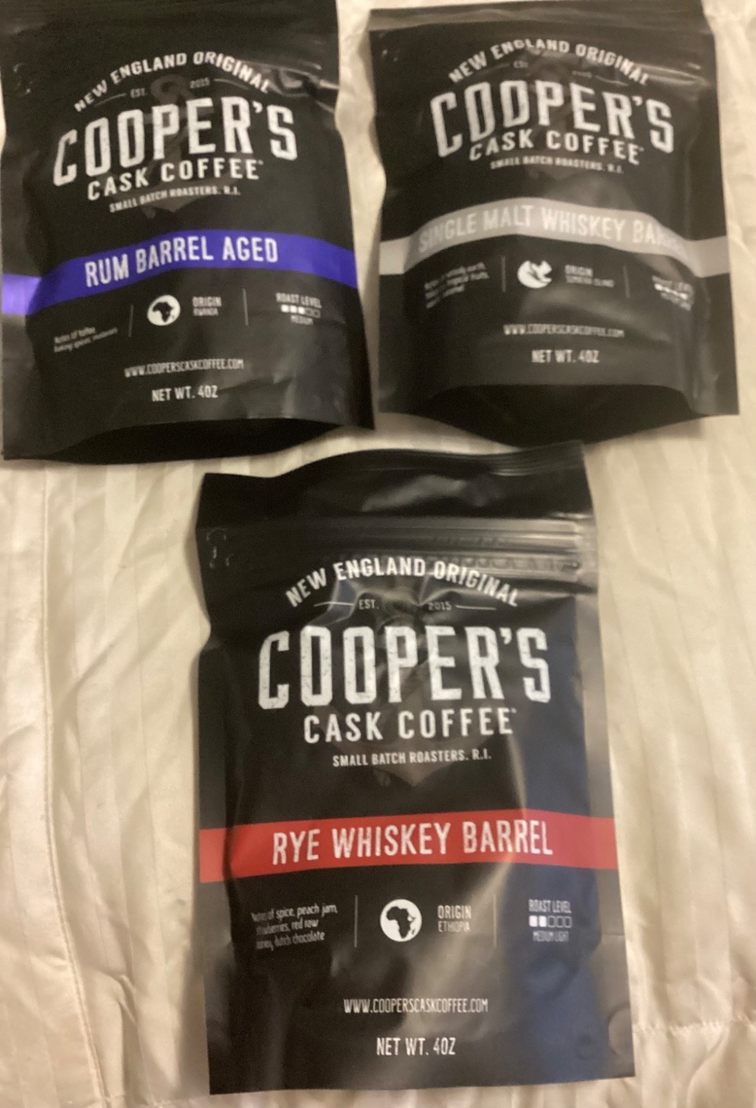 Coopers Cask Coffee Bourbon & Whiskey Barrel Aged Coffee Beans, Set /3 BB: 06/26