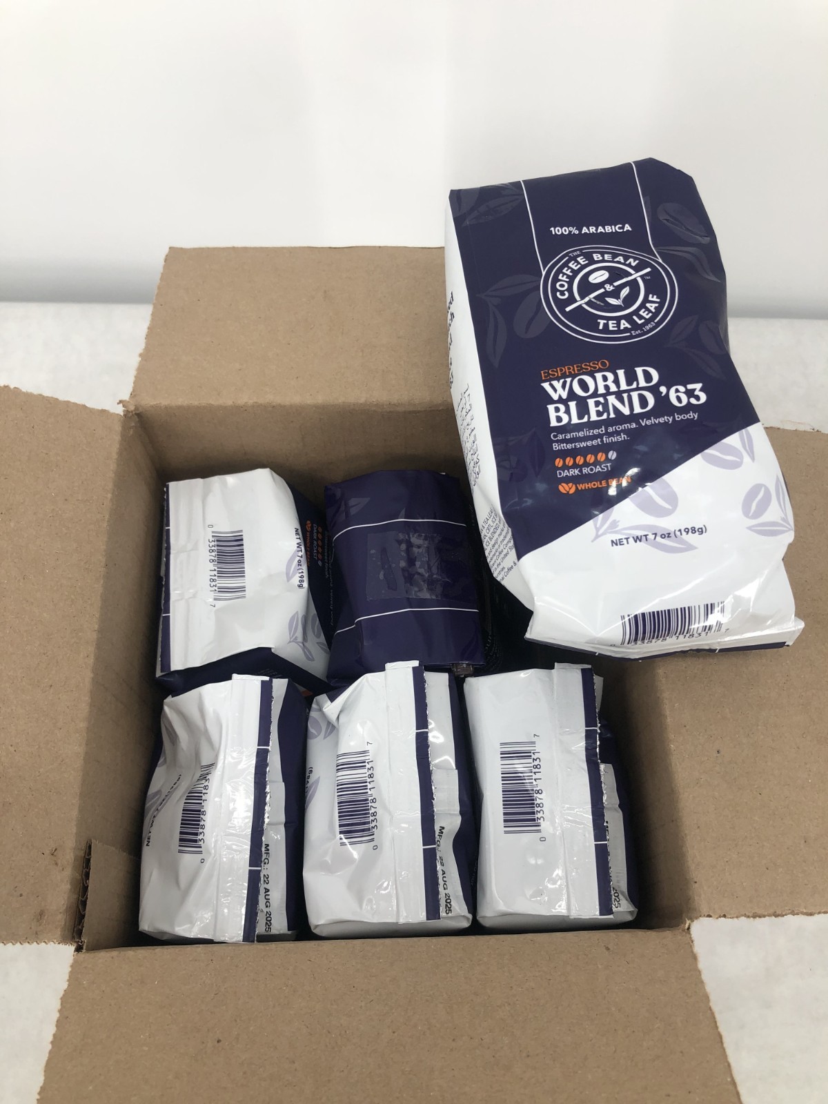 The Coffee Bean & Tea Leaf World Blend ’63 Dark Roast 7oz (CASE PACK OF 6) NEW