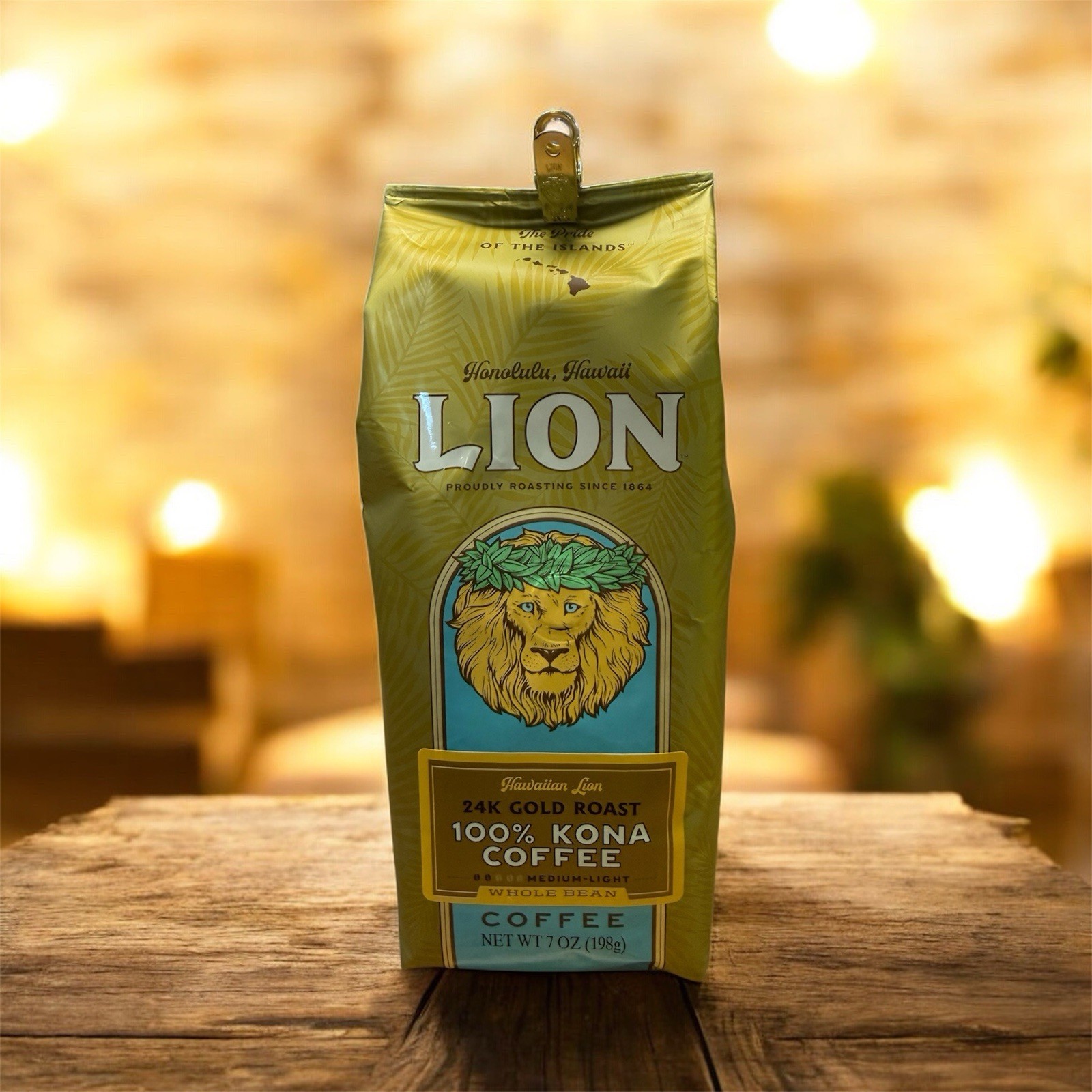 Hawaii LION 100% KONA Coffee WHOLE BEAN Medium Roast 7oz
