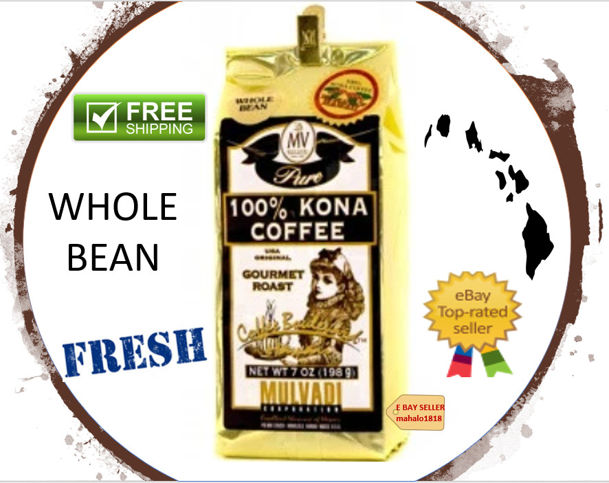 Mulvadi 100% KONA COFFEE – WHOLE BEAN – 7oz Medium Dark Roast Hawaii