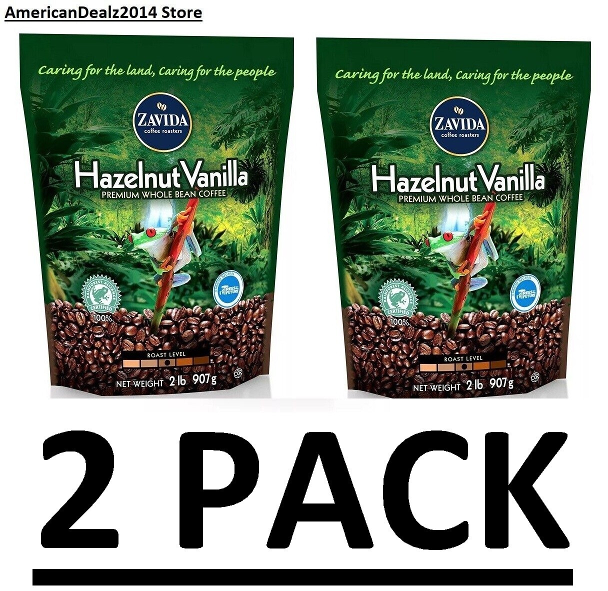 2 PACK – Zavida Coffee Whole Bean Coffee Hazelnut Vanilla 2 lbs (Total 4 lbs)