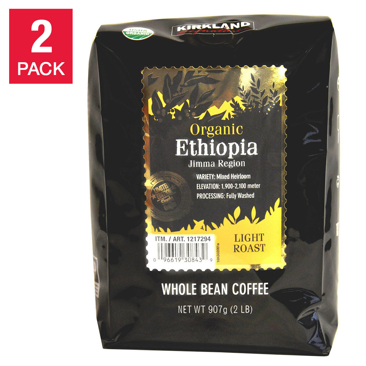 Kirkland Signature Organic Ethiopia Whole Bean Coffee, 2 Lbs