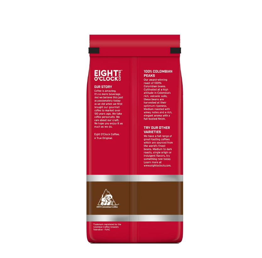 (4 pack) Eight O’Clock Coffee Medium Roast Whole Bean 100% Colombian Peaks Coffe