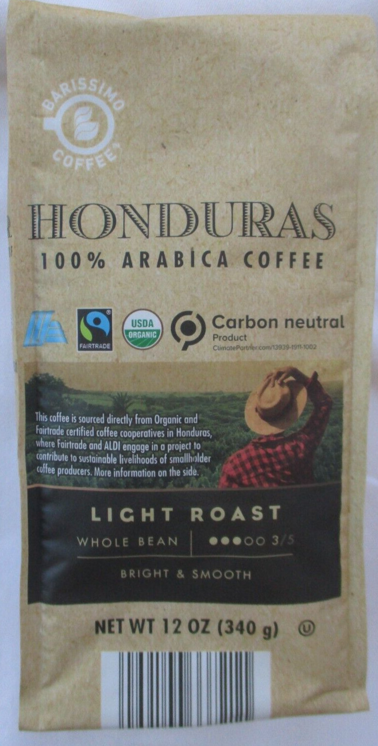 2 BARISSIMO HONDURAS LIGHT ROAST WHOLE BEAN COFFEE 12-OZ BAGS
