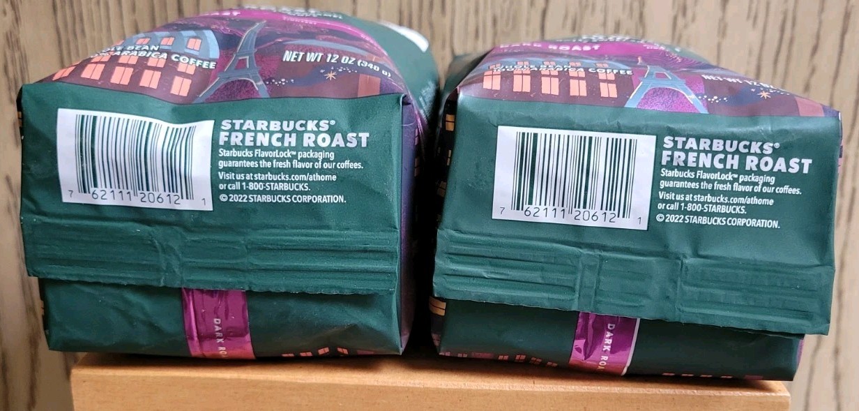 STARBUCKS FRENCH ROAST Whole Bean Coffee Dark Roast 2 BAGS X 12 oz/340g EACH