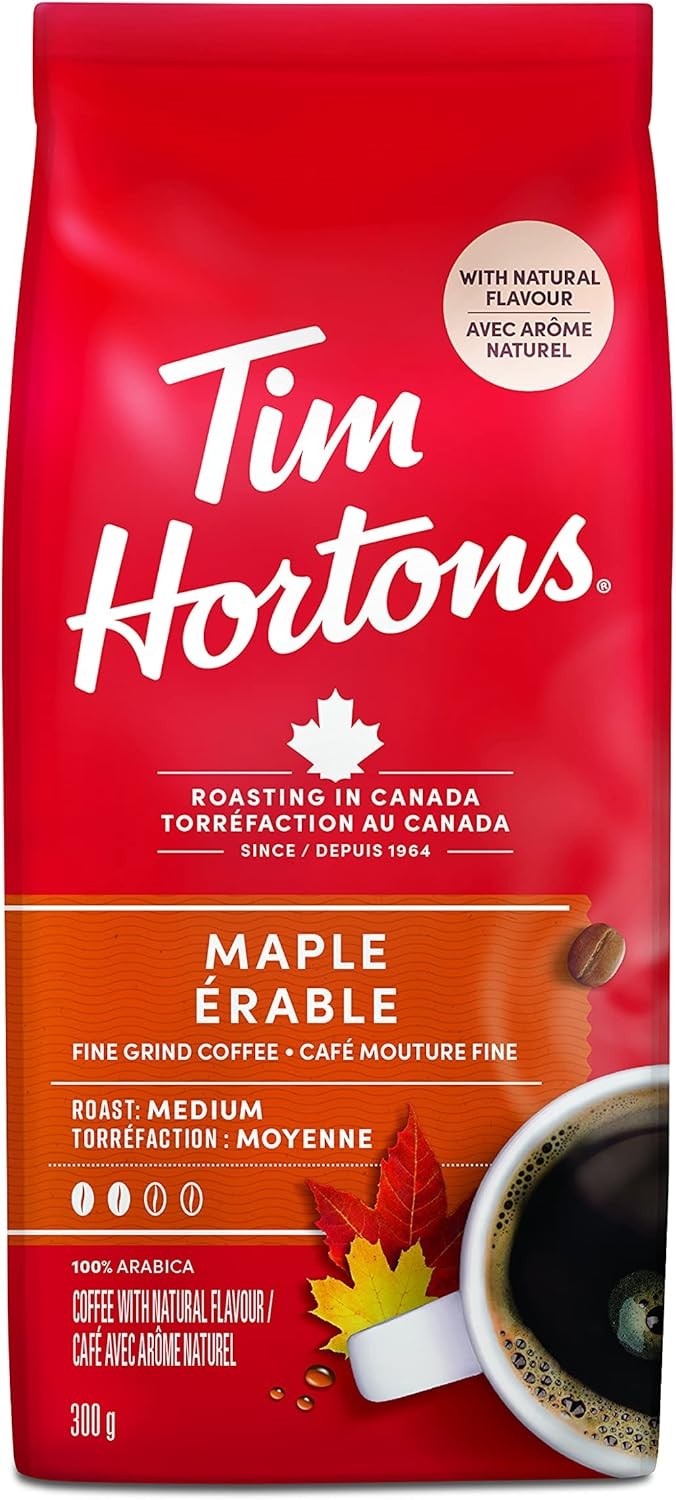 Tim Hortons Maple, Fine Grind Coffee, Medium Roast, 300g Bag – FROM CANADA