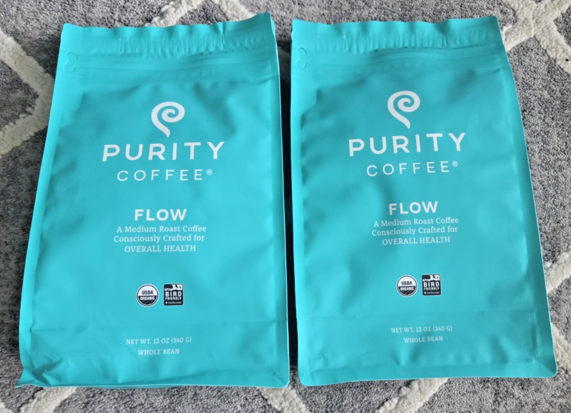 2 x Purity Coffee FLOW Original Medium Roast Whole Bean Organic EXP: 2/2027