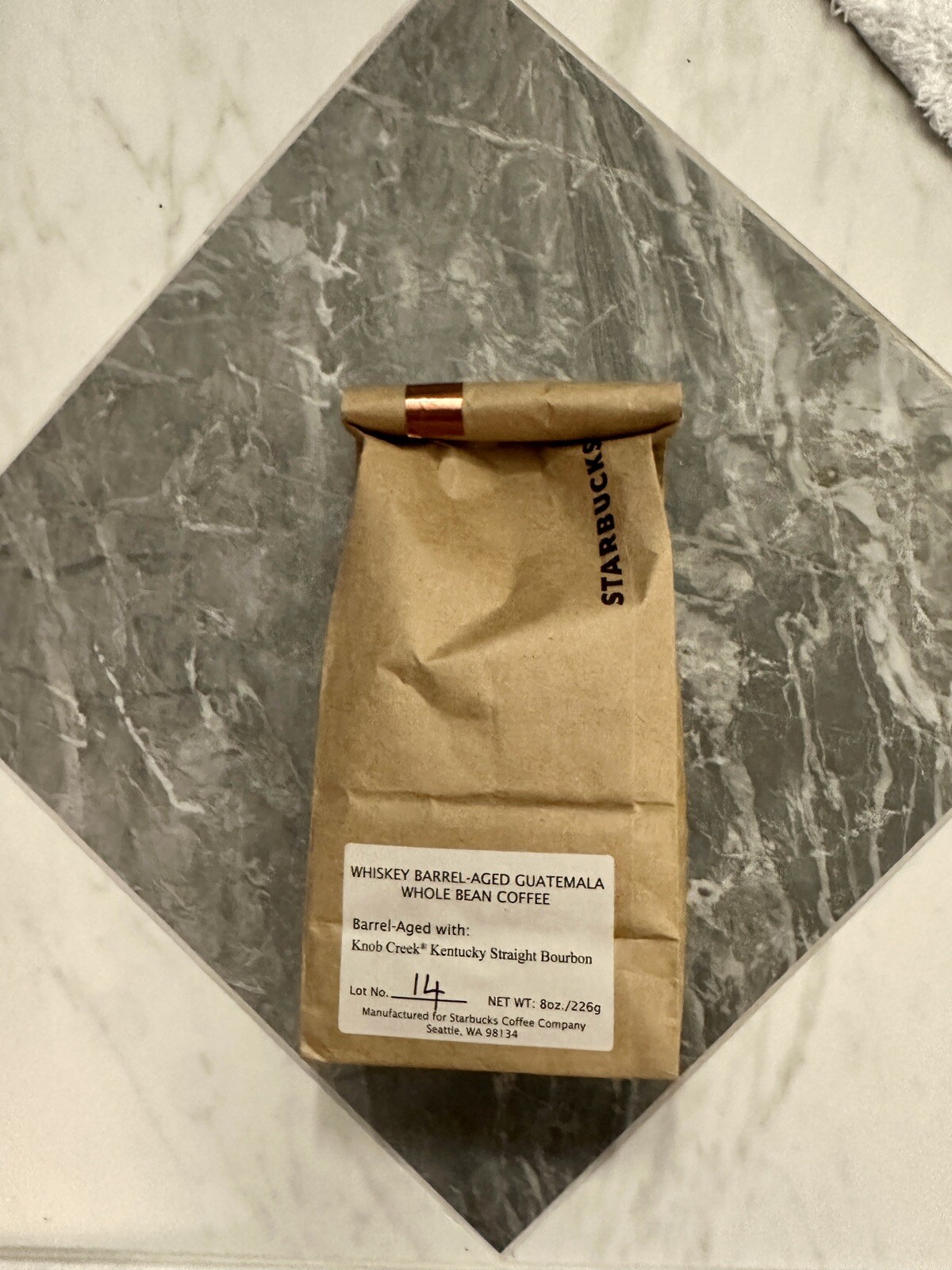 NEW STARBUCKS RESERVE KNOB CREEK BOURBON WHISKEY BARREL-AGED GUATEMALA COFFEE