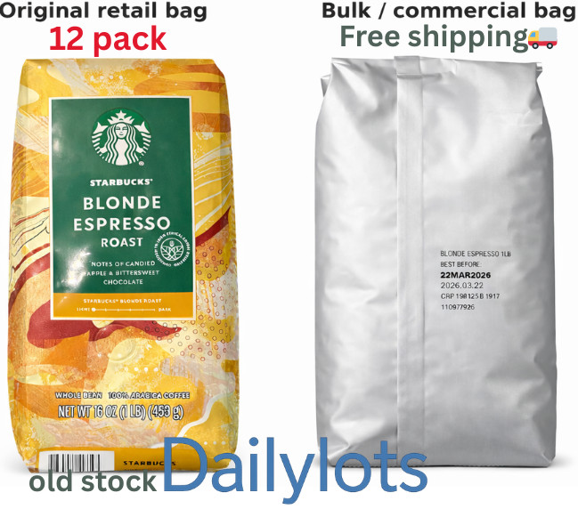 Starbucks Blonde Espresso Whole Bean Coffee 1lb 16oz 453g Bag Light Roast 12pack