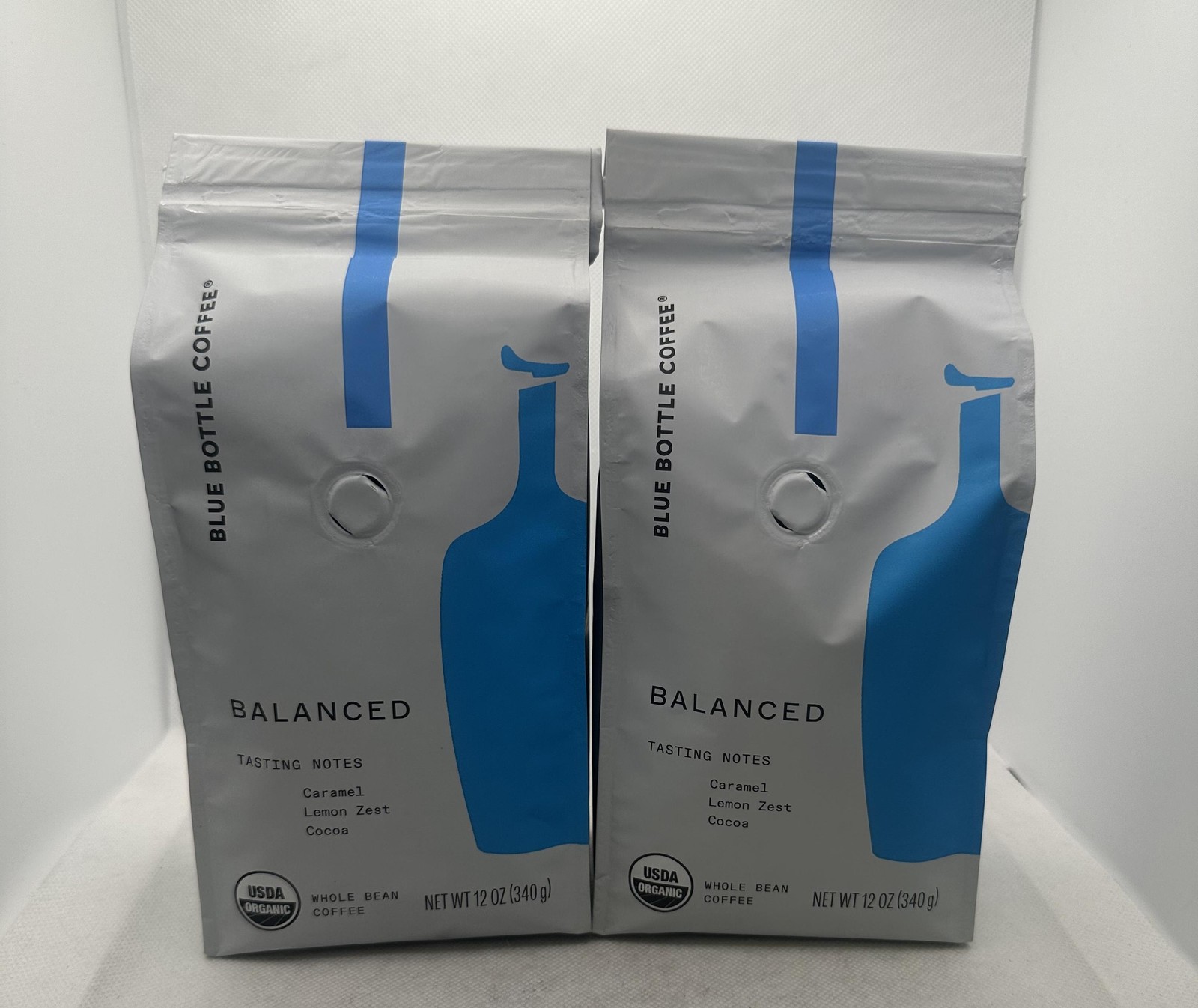 2 Pack Blue Bottle Balanced Organic Medium Roast Whole Bean Coffee 12oz Bags New