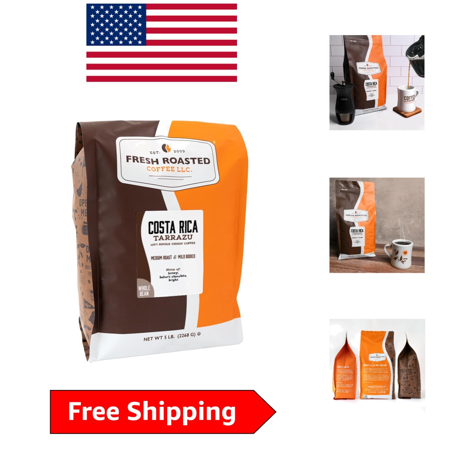 Costa Rican Tarrazu Whole Bean Coffee, Medium Roast – 80 Ounce Kosher Delicacy