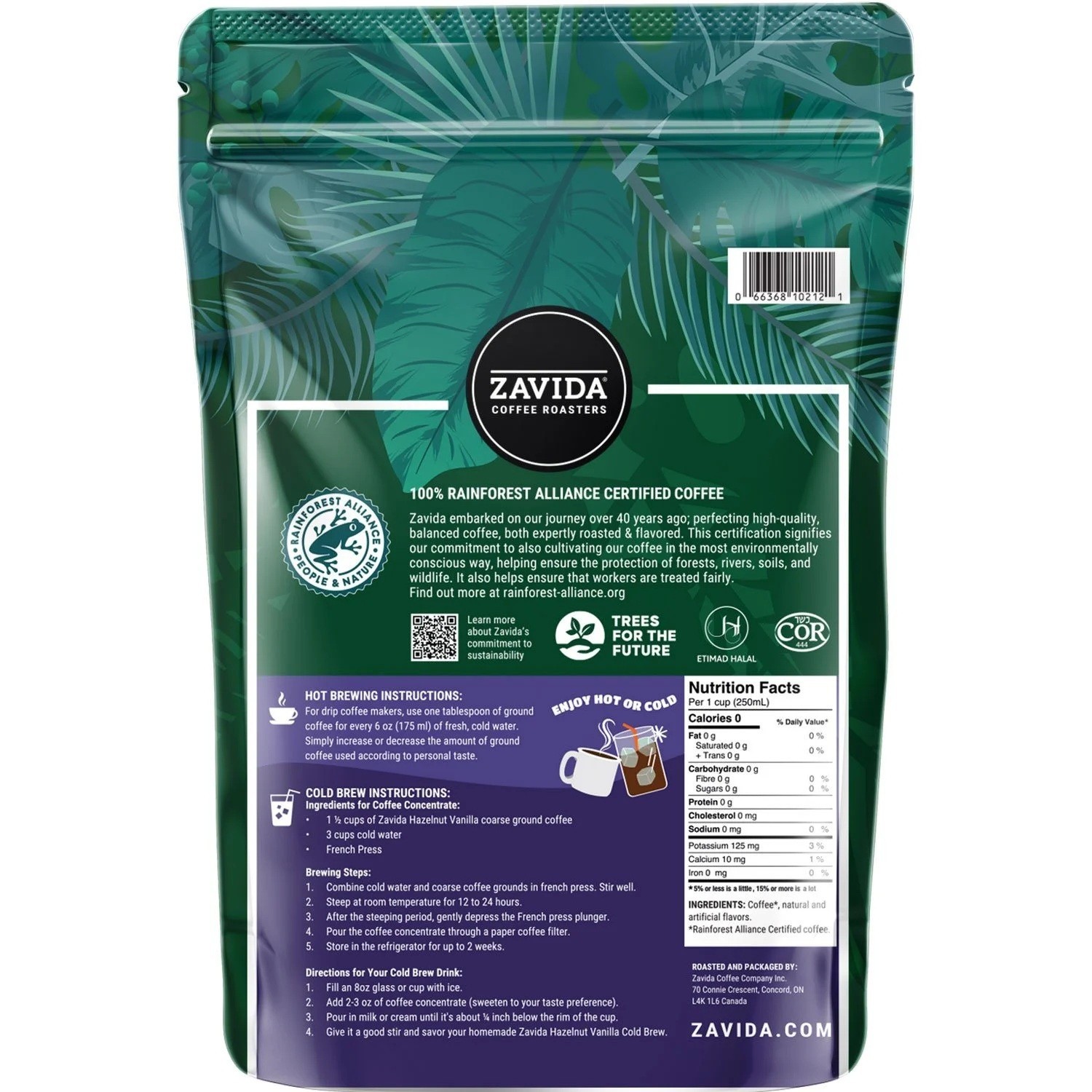Zavida Coffee Whole Bean Coffee, Hazelnut Vanilla (32oz.)Free Shipping