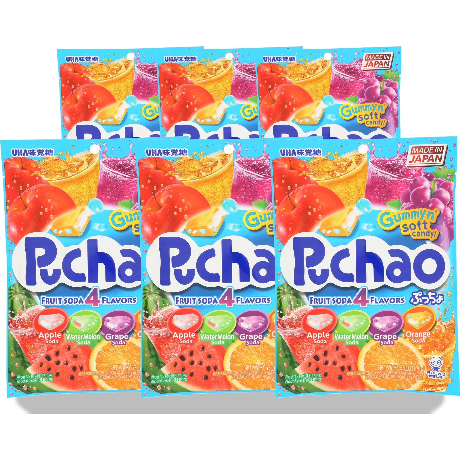 Uha Mikakuto Puchao Fruit Soda Soft Candy Gummies 6 Pack