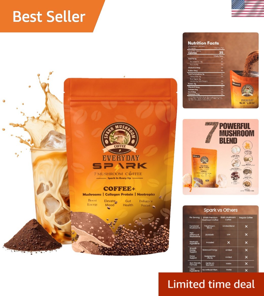 Spark Organics Instant Mushroom Coffee – Gut Balance & Clean Energy Blend, 7.4oz