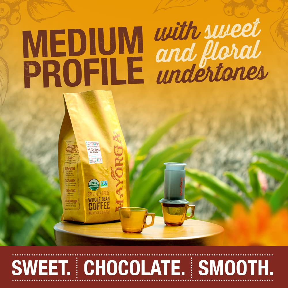 Medium Roast Whole Bean Coffee, 5 Lb Bag – Mayan Blend Coffee Roast – Smooth & F