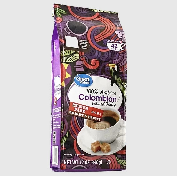 Great Value 100% Arabica Colombian Medium-Dark Roast Ground Coffee, 12 oz, Bag