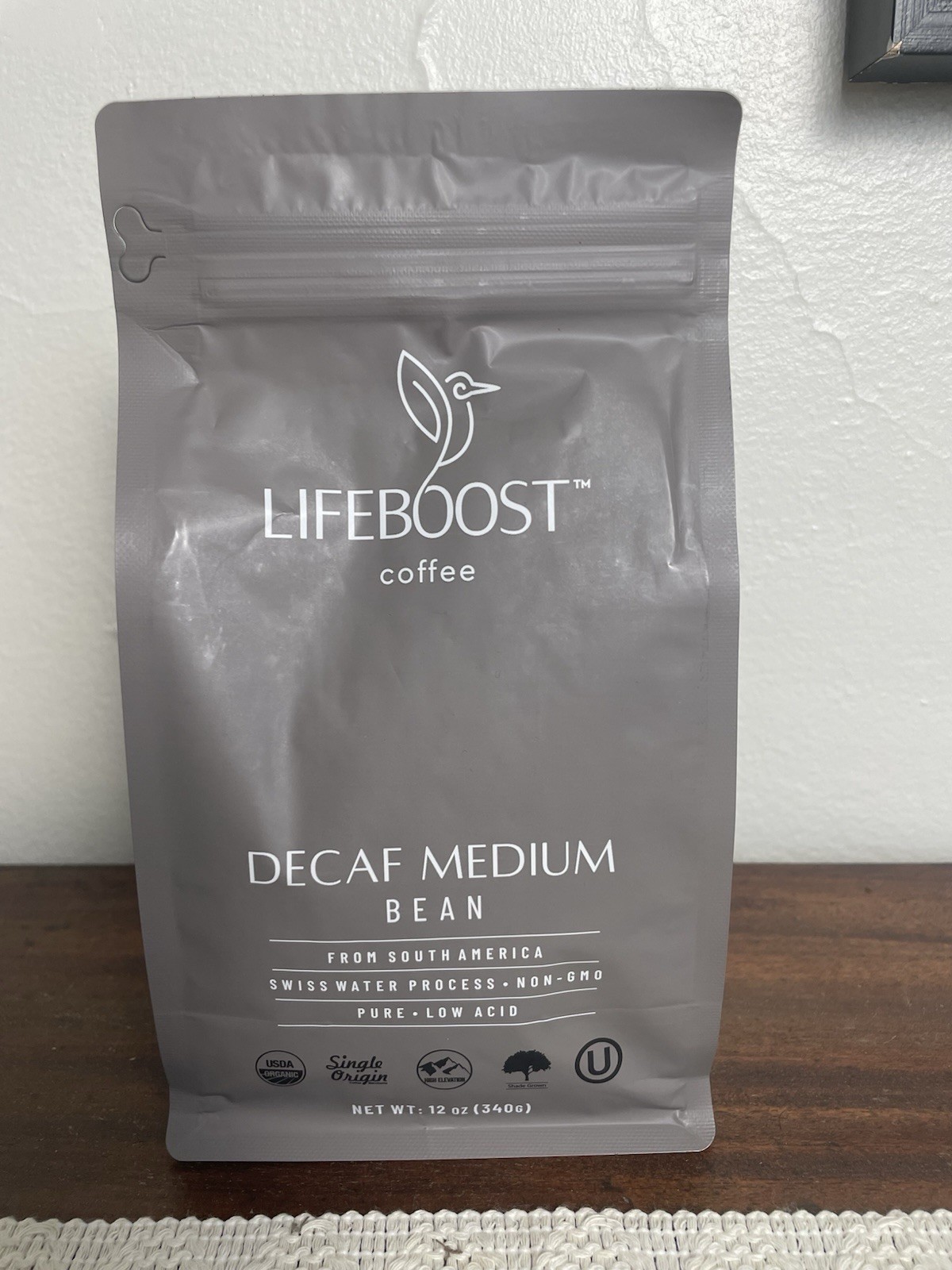 Life Boost Decaf Medium Roast Coffee Beans Organic Low Acid Swiss Water 12oz