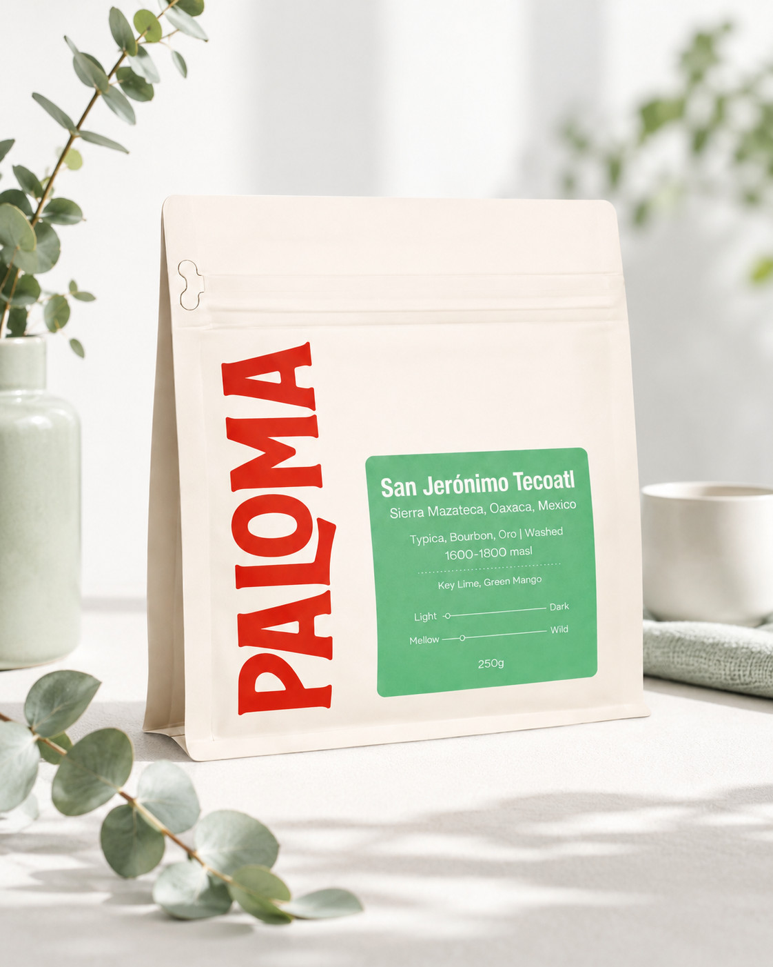 Paloma San Jeronimo Tecoatl Coffee Mexico Light Roast Key Lime Mango 8 oz