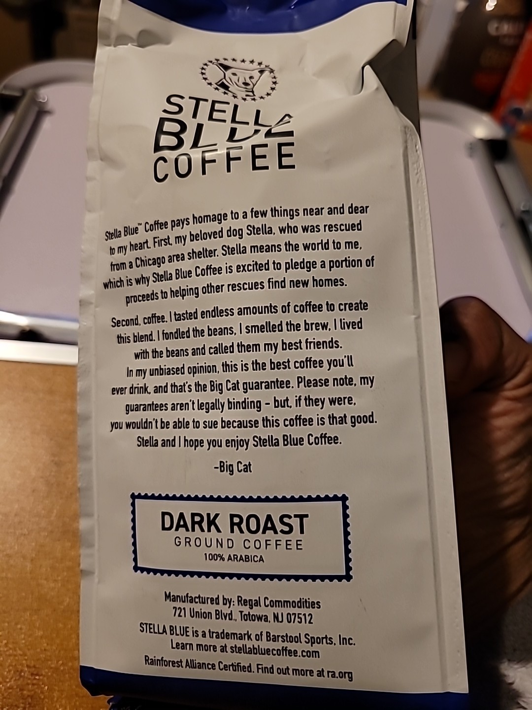 Stella Blue Fresh Whole Bean Coffee Electric Avenue 100% Arabica DARK Roast 12oz