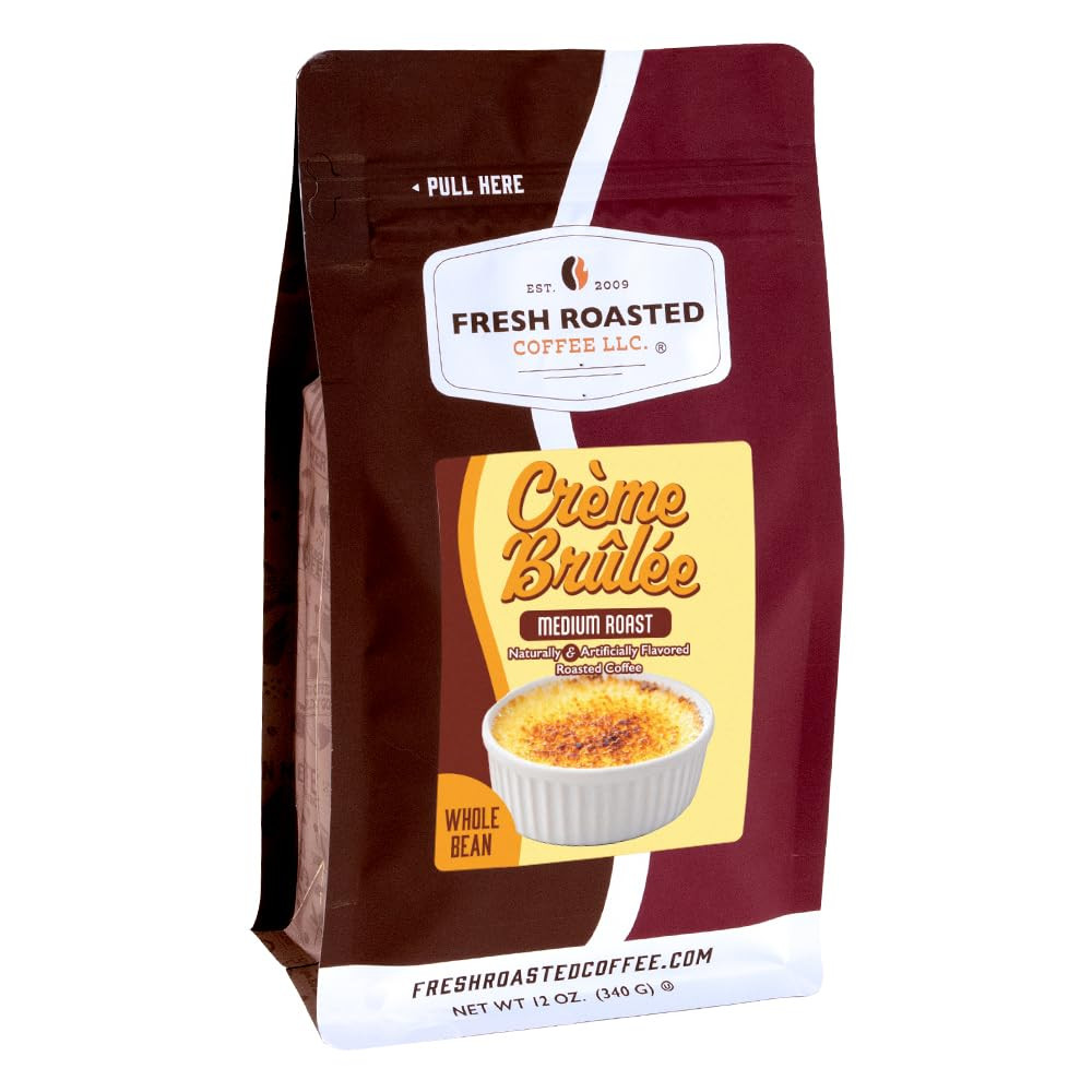 , Crème Brûlée Flavored Whole Bean Coffee, Medium Roast, Kosher, 12 Oz