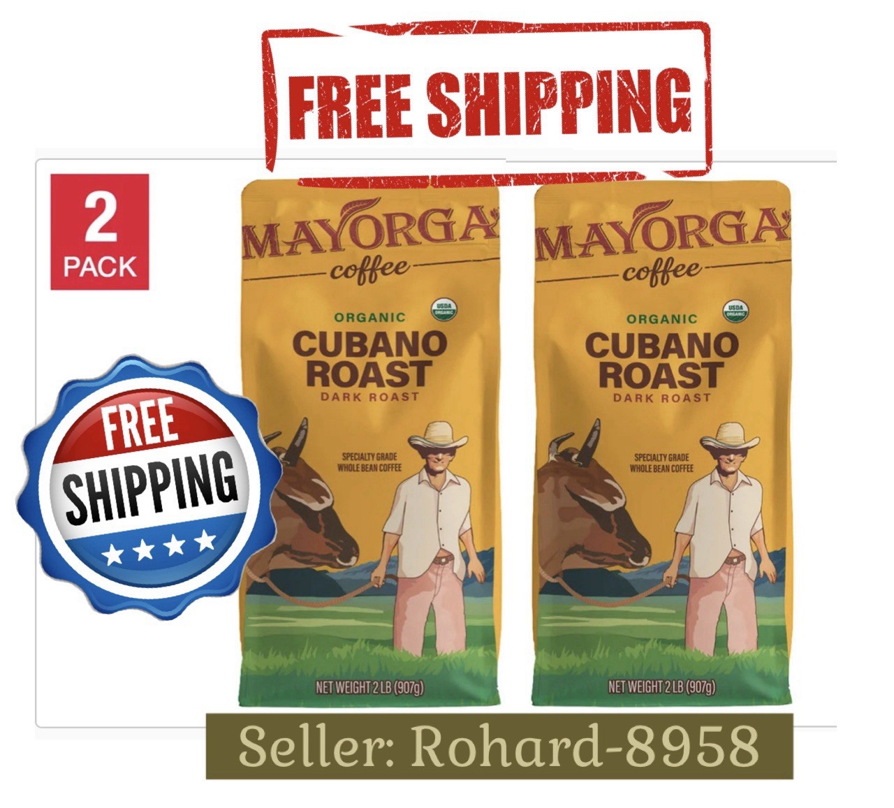 COFFEE Cub an Roast ORGANIC WHOLE BEAN KOSHER MAYORGA Total 4 Pounds(2pk) NEW