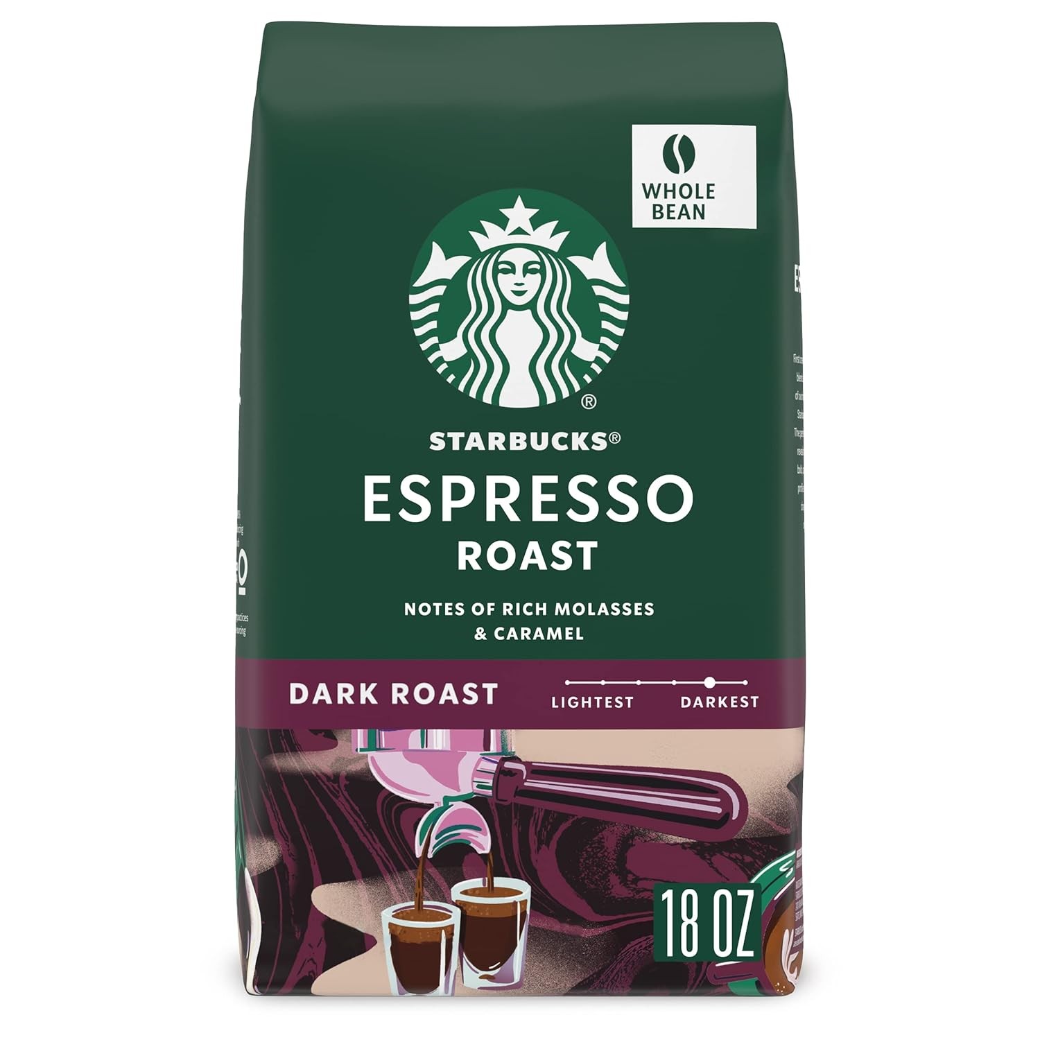 Dark Roast Arabica Whole Bean Espresso Roast Coffee 18 Oz 100% Arabica