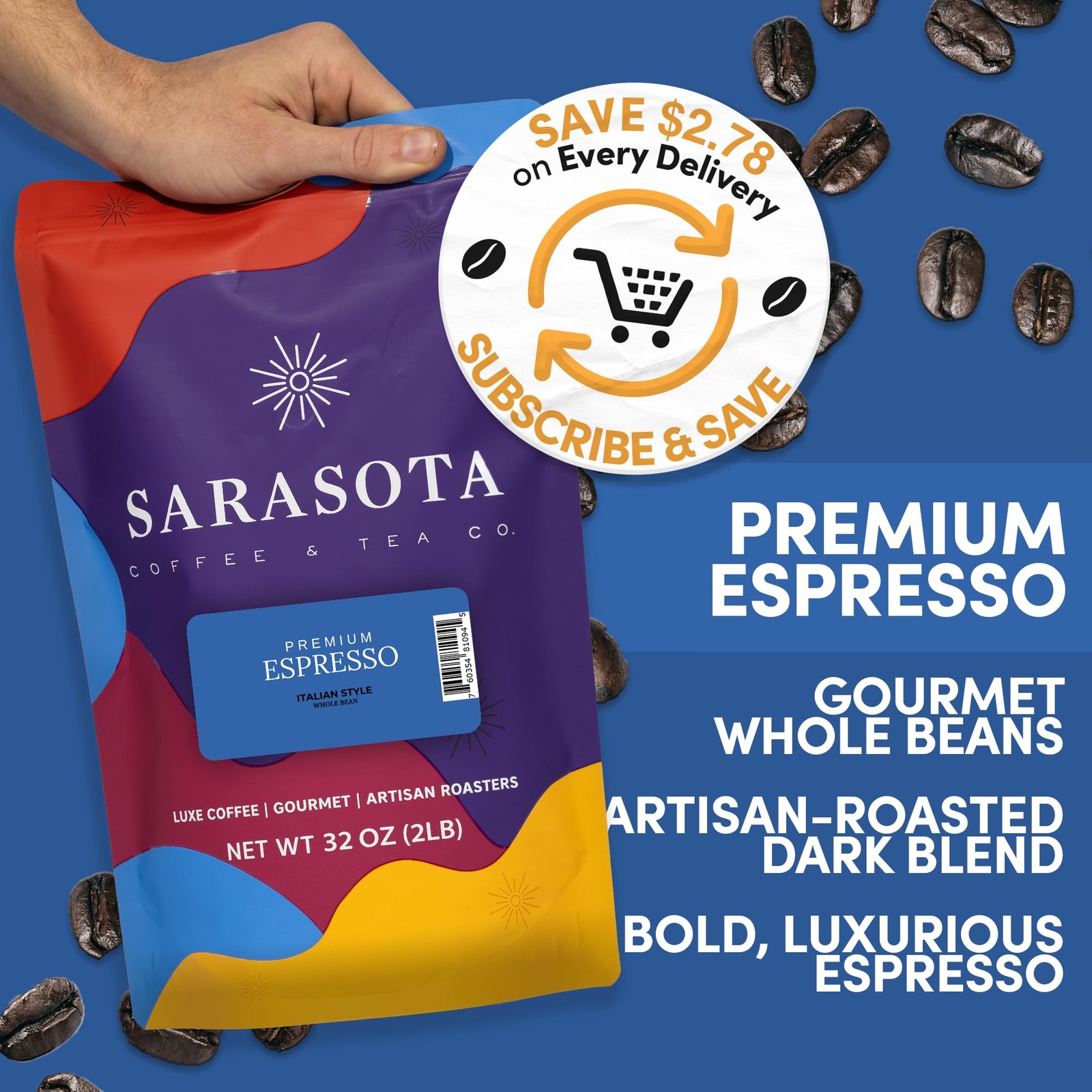 2 lb Espresso Whole Bean Coffee | Dark Roast Espresso Coffee Beans | Bold Str…