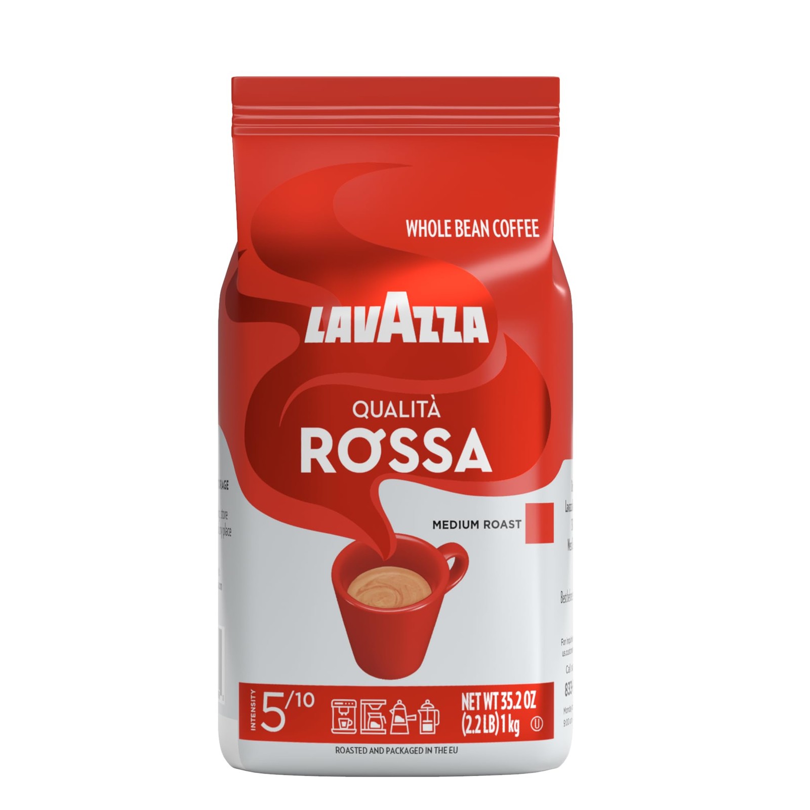 Qualità Rossa Whole Bean Coffee, Medium Roast, Arabica and Robusta Blend, 2.2…