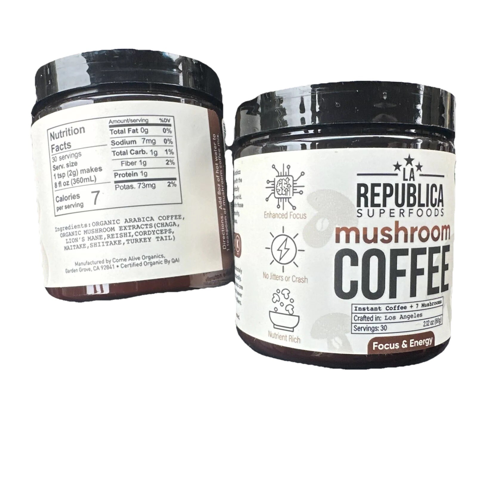 Lot of 2 La Republica Organic Mushroom Instant Coffee – 30 Servings x 2