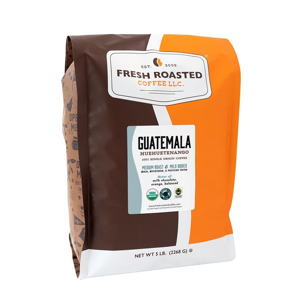 Organic Guatemala Coffee – Medium Roast Whole Bean, 5 lb, USDA Organic, Mold Tes