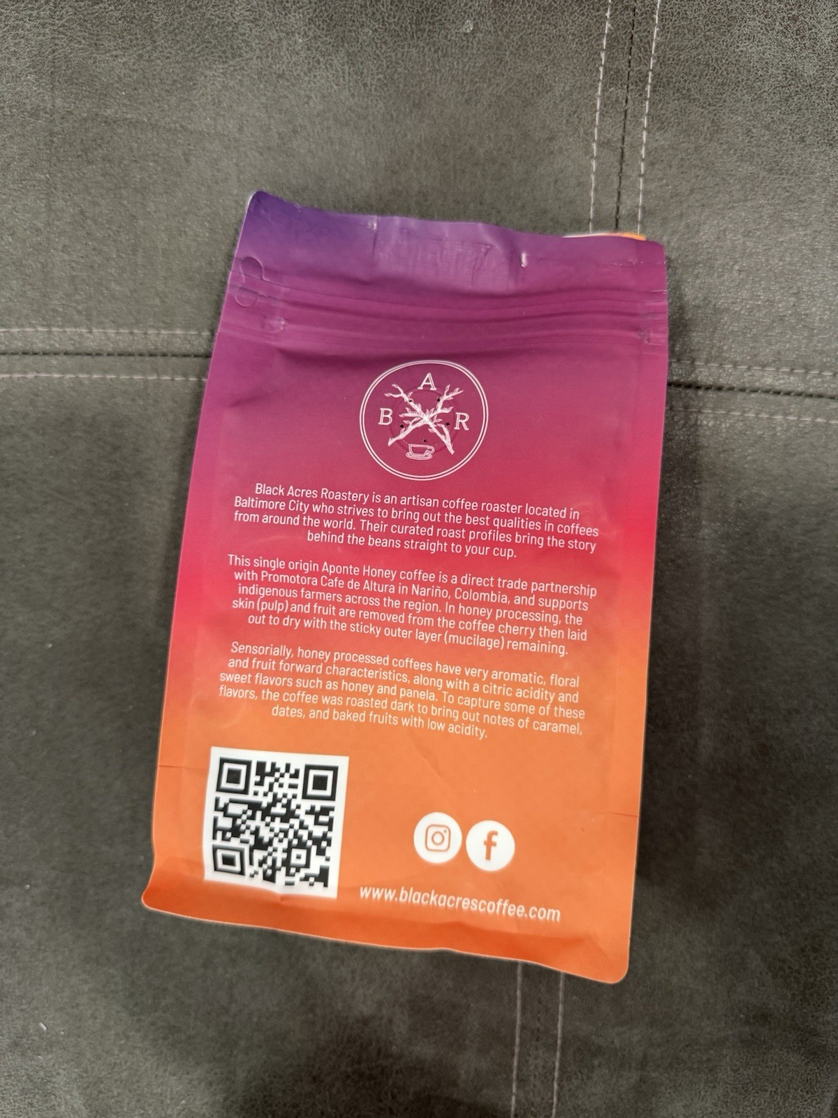 Black Acres Roastery Colombia Aponte Honey Whole Bean Coffee