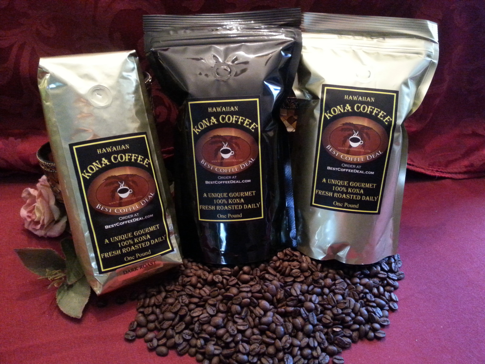 100% Hawaiian Kona Coffee – GROUND – 5 Pounds – (5 One lb bags)