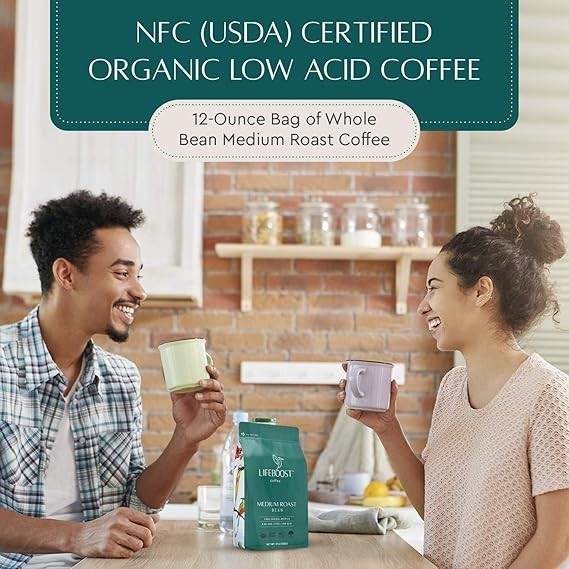 Lifeboost Organic Coffee Beans Medium Roast 12oz | Low Acid Single Origin Whole
