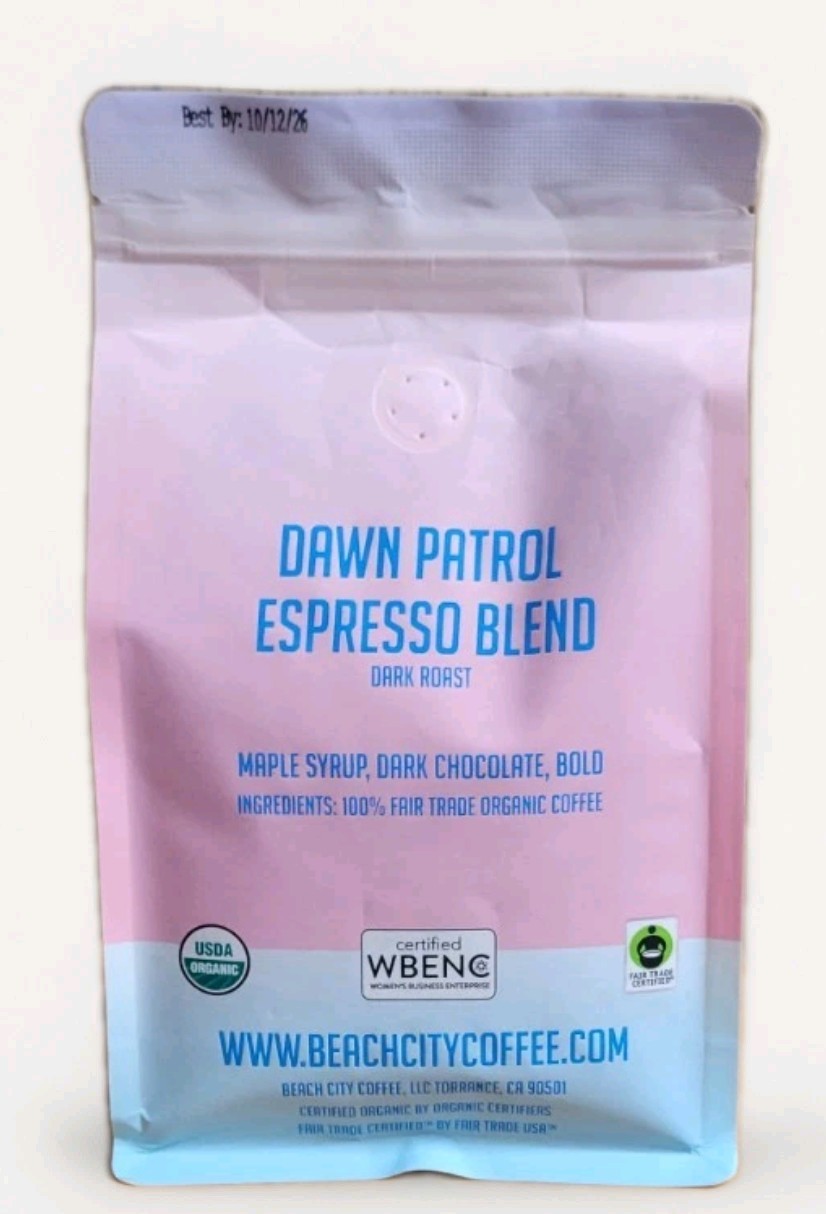 BEACH CITY COFFEE Dawn Patrol Espresso Blend Whole Bean Dark Roast 12oz/340g Bag
