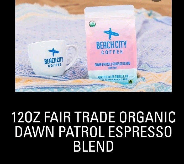 BEACH CITY COFFEE Dawn Patrol Espresso Blend Whole Bean Dark Roast 12oz/340g Bag