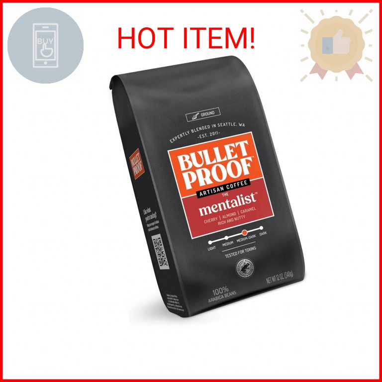 Bulletproof The Mentalist Medium-Dark Roast Ground Coffee, 12 Ounces, Clean Coff