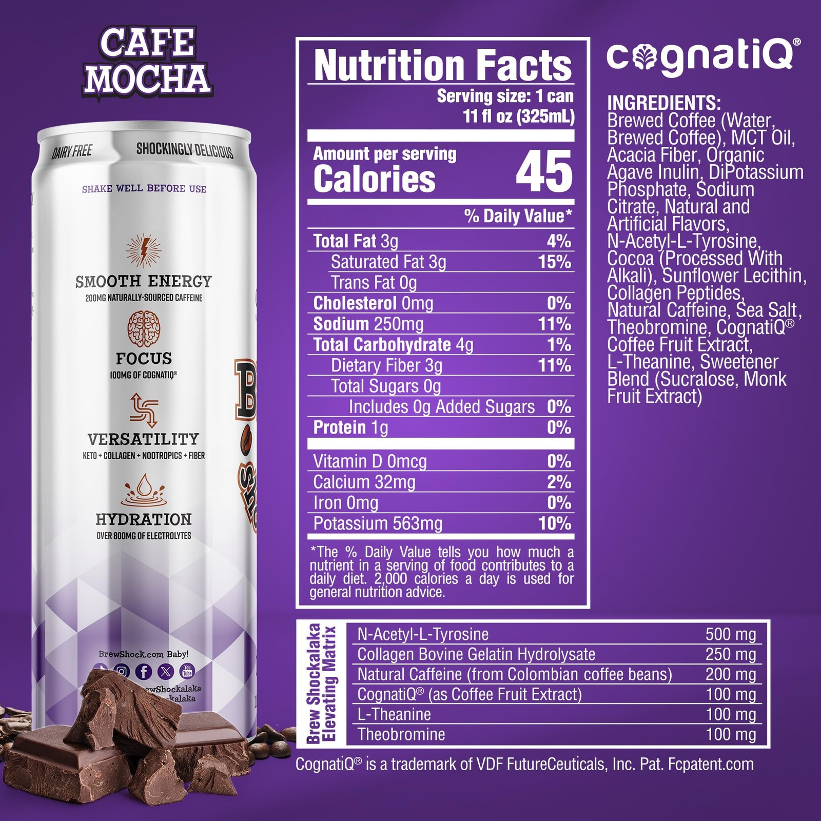 Brew Shockalaka Cafe Mocha Coffee RTD Zero Sugar 11 FL OZ 12 Pack