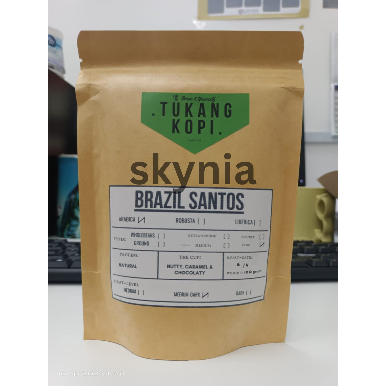 Coffee Brazil Santos Fine,Natural Process, Arabica,Fresh Roast,Medium Dark 100 g