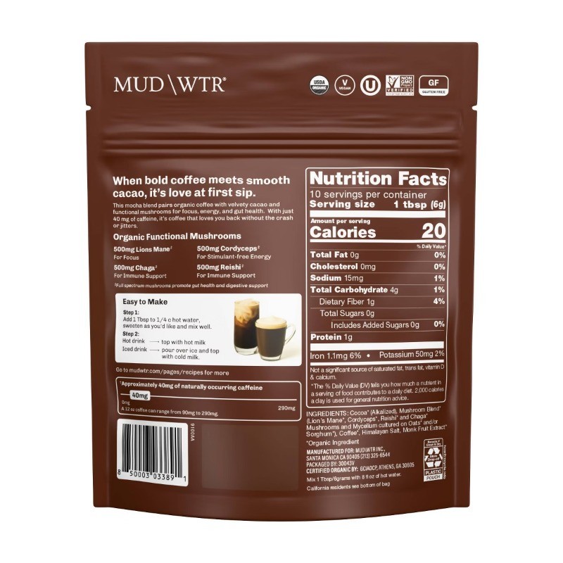 MUDWTR Organic Coffee Mocha Mushroom Coffee – 2.1oz