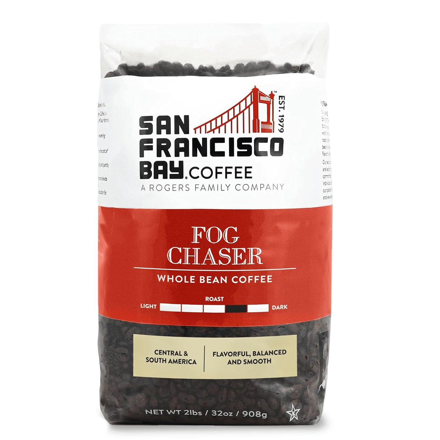Whole Bean Coffee 32 oz Medium Dark Roast 100% Arabica Fog Chaser Blend