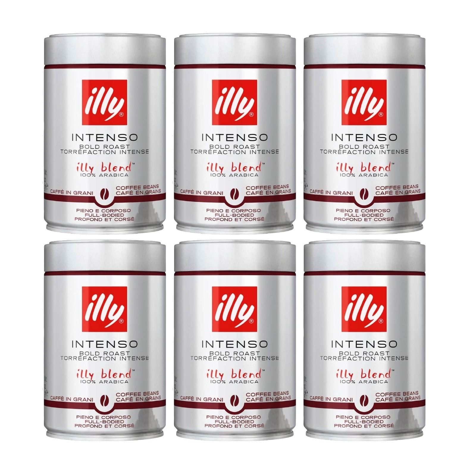 illy Intenso Whole Bean Coffee in Tin 100% Arabica Dark Roast 250g – PACK OF 6