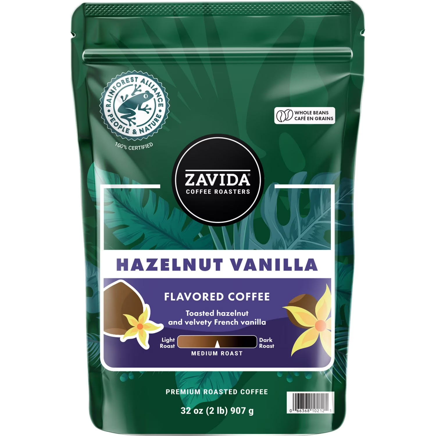 Zavida Coffee Whole Bean Coffee, Hazelnut Vanilla, 32 oz.