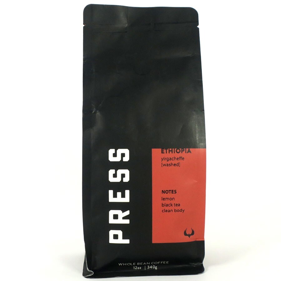Press Ethiopia Yirgacheffe Lemon, Black Tea, Clean Body, Whole Bean Coffee 12 oz